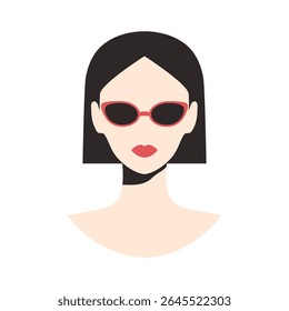 Woman in sunglasses abstract minimalist portrait isolated on white background. Vector illustration