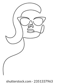 Woman with Sunglasses Looking up in Minimal One Line Art Drawing