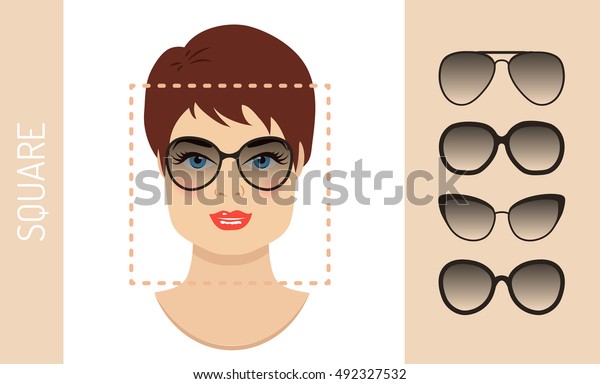 Woman Sunglasses Shapes Square Women Face Stock Vector (Royalty Free ...