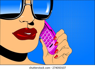 woman in sunglasses talking on the phone, vector