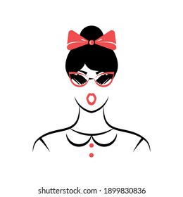 Woman with sunglasses. View front. Isolated vector illustration