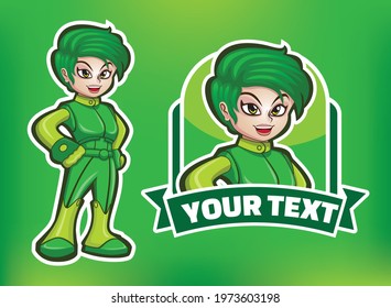 Woman Super Hero Mascot Logo. This mascot is suitable for businesses with a strong, sustainable, sturdy, bold concept.