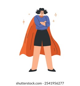 Personagem de super-herói mulher vestindo o manto têm a ilustração do vetor de super poder