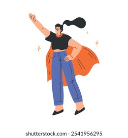 Personagem de super-herói mulher vestindo o manto têm a ilustração do vetor de super poder