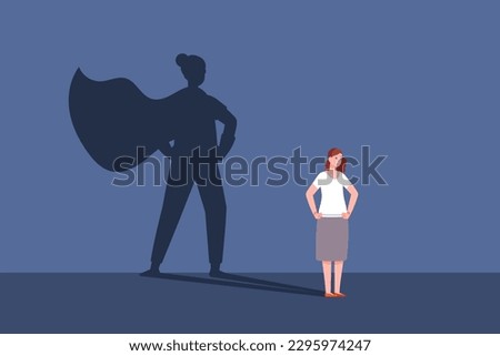 Woman superhero shadow. Superwoman motivational concept strong women, super lady business work manager character female power action confident leader with cape vector illustration of superhero woman ストックフォト © 