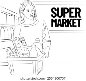 Woman with supermarket shopping basket