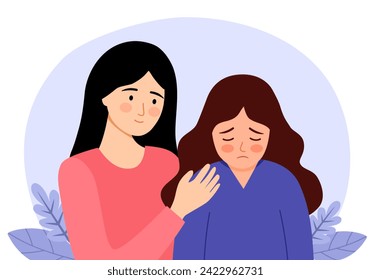 Woman support and comfort her friend in flat design on white background. Empathy concept vector illustration.