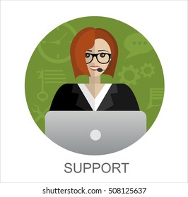 Woman support operator. Flat illustration.