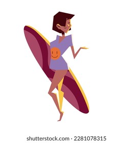 woman with surfboard icon isolated