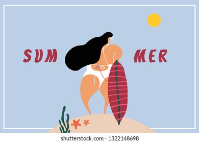 Woman with a surfboard in the summertime vector