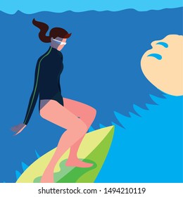woman in surfboard in wave avatar character
