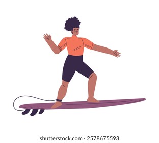 Woman Surfer Character with Surfboard Ride Ocean Wave Vector Illustration