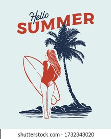 Woman Surfer Summer Banner Illustration