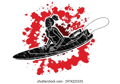 Woman Surfer Surfing Sport Action Cartoon Graphic Vector