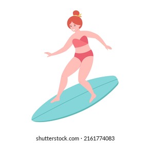 Woman surfing on surfboard. Summer activity, summertime, surfing. Hello summer. Summer Vacation. Hand drawn vector illustration