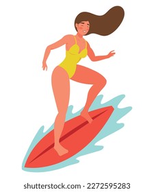 woman surfing in surfboard character