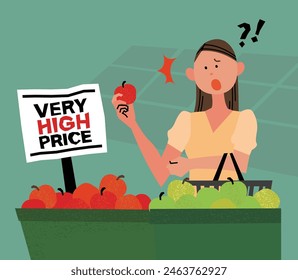 woman surprised by the price of apples in an era of high inflation