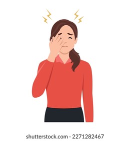 woman surprised with hand on head for mistake, woman forgot something with hand on her head. Flat vector illustration isolated on white background