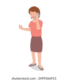 Mujer con la expresión sorprendida o conmocionada mientras que tiene conversación o discusión sobre el teléfono móvil o el teléfono inteligente