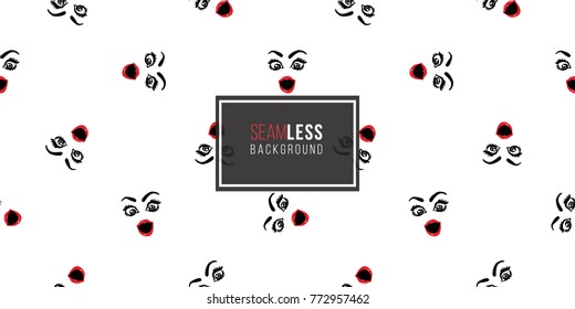 Woman surprised vector emoticons, emoji, smiley icons, characters. Fashion illustrated women's emotional faces seamless pattern.