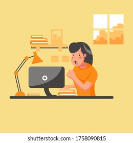 A woman is surprised, the work is late, forgets the job is not finished, unexpected, Wow effect concept.