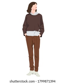 Woman sweater brown fashion Illustration vector art