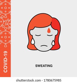 Woman Sweating, Fever Colored Linear Icon on Isolated Background. COVID-19, Corona Virus, Infection Concept Icon.