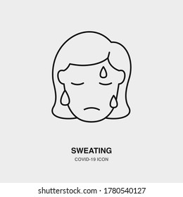 Woman Sweating, Fever Line Icon on Isolated Background. COVID-19, Corona Virus, Healthcare, Infection Concept Icon.