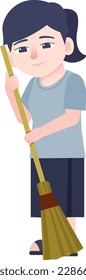 Woman Sweeping, Female Cleaning, Lady Holding A Broom Character Flat Design Isolated