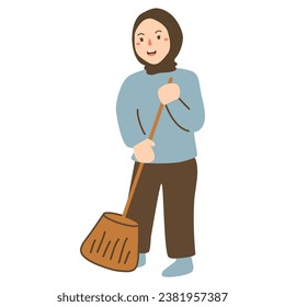 woman sweeping the floor illustration