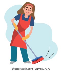 Woman sweeping the floor using broom vector isolated. Idea of housework, housewife cleaning the room. Everyday routine.