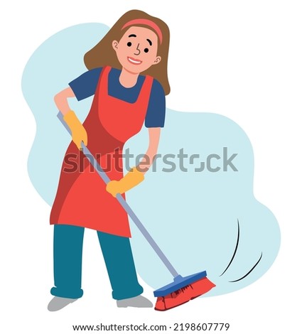 Woman sweeping the floor using broom vector isolated. Idea of housework, housewife cleaning the room. Everyday routine.
