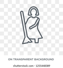 Woman Sweeping icon. Trendy flat vector Woman Sweeping icon on transparent background from People collection. High quality filled Woman Sweeping symbol use for web and mobile