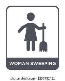 woman sweeping icon vector on white background, woman sweeping trendy filled icons from Humans collection, woman sweeping simple element illustration