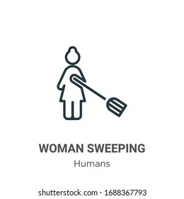 Woman sweeping outline vector icon. Thin line black woman sweeping icon, flat vector simple element illustration from editable humans concept isolated stroke on white background