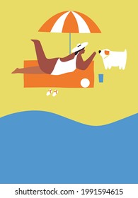 Woman swim, sunbathe, engage in water sports. Pool party concept abstract vector illustration. People enjoy summer vacation at poolside. Happy woman swim in swimming pool in holiday resort. 