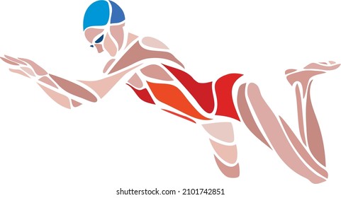 Woman Swimmer Breaststroke vector color abstract silhouette