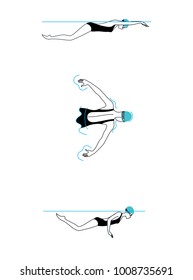 Woman swimming butterfly style. Stet by step. 