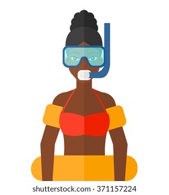 Woman with swimming equipment.