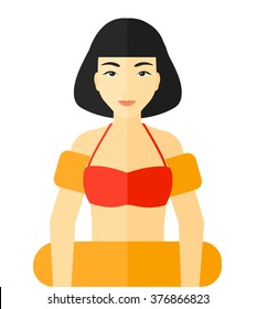 Woman with swimming equipment.