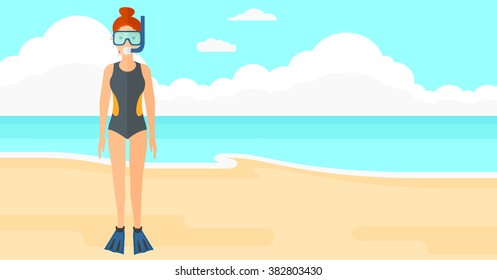 Woman with swimming equipment.