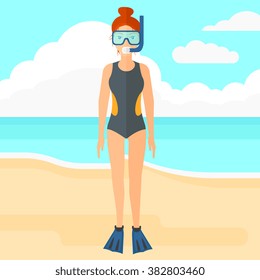 Woman with swimming equipment.