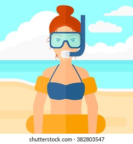 Woman with swimming equipment.