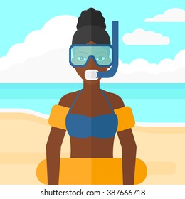 Woman with swimming equipment.
