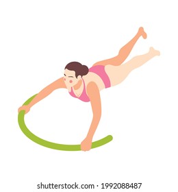 Woman swimming with green aqua noodle isometric icon on white background vector illustration