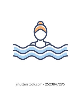 Woman swimming icon. Woman swimming in water, depicting relaxation, leisure, and enjoyment of aquatic activities.
