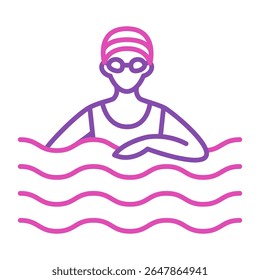 Woman in swimming pool line icon vector isolated. Simple symbol of sport training in water. Girl in swimming goggles.