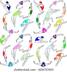 woman swimming, seamless pattern, vector