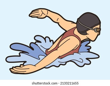 A Woman Swimming Sport Swimmer Action Cartoon Graphic Vector