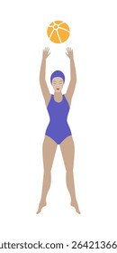 Woman in swimming suit with beach ball, beach volley, water polo.
